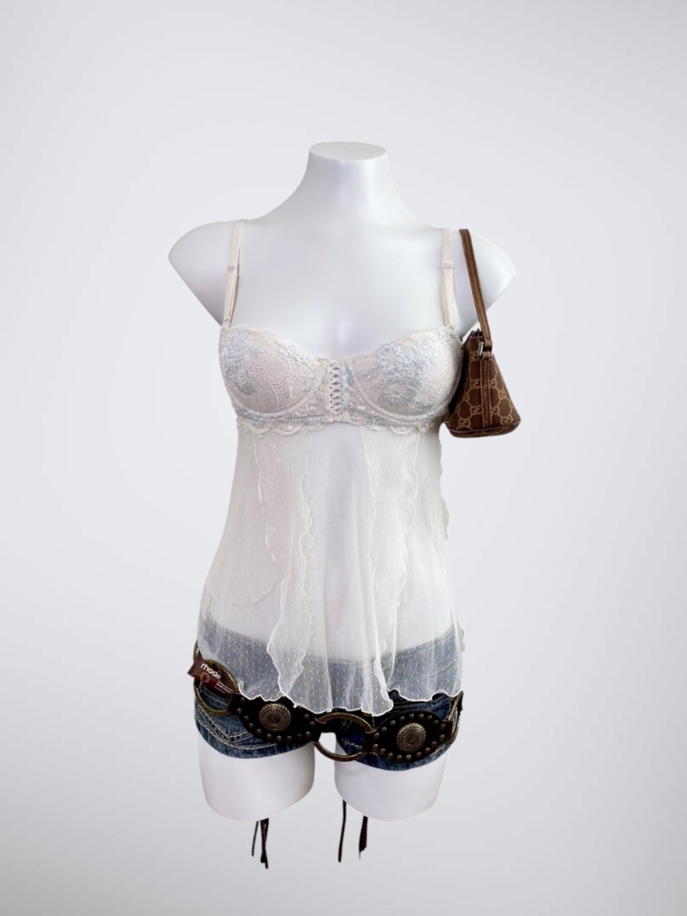 Y2k Victoria’s Secret “Sexy Little Things” Coquette Dotted Mesh Lace Babydoll To